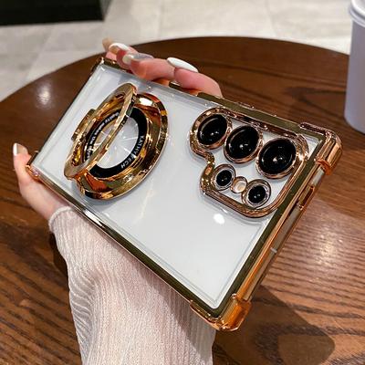 Покрытие магнитный держатель подставка прозрачный чехол для Samsung S24 Ultra S23 Plus S22 беспроводная зарядка воздушная подушка ударопрочный чехол