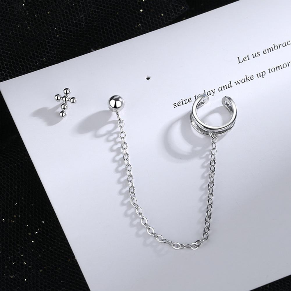 Модные Панк Креативные Асимметричные Серьги-клипсы с Кисточками и Цепочками, Серьги-каффы на Мочку Уха