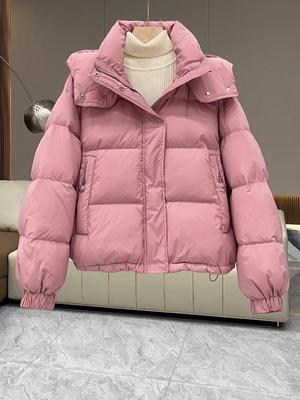 2025 Женское короткое зимнее хлопковое пальто в корейском стиле - Теплое, свободное, универсальное, однотонное, куртка с капюшоном в стиле Y2K