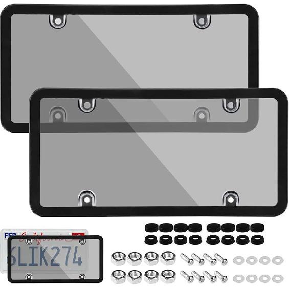Wanheart Clear Framed Bubble License Plate Cover Set – 2-Pack Curved ABS Lens For 12×6 US Plates, Scratch & Weather Resistant Protection With