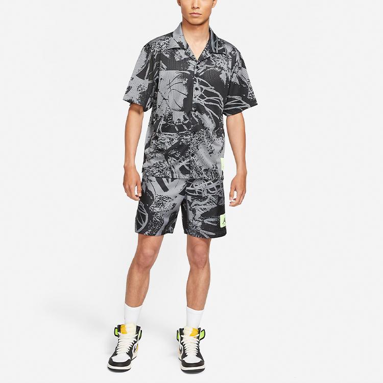 Air Jordan Flight Knit Print Свободная баскетбольная рубашка с короткими рукавами Мужские топы Черный CZ4736-010