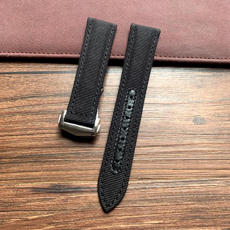 20 мм 22 мм черный, синий нейлоновый с кожаным ремешком для часов Omega AT150 Seamaster 300 600 Planet Ocean De Ville ремешок для часов