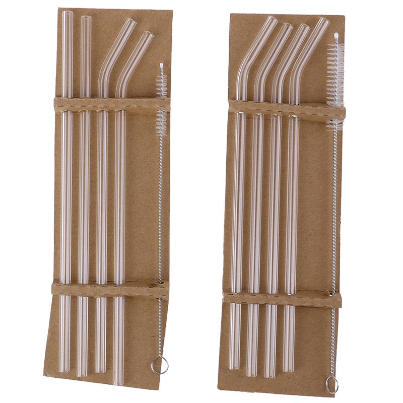 5 шт., прозрачные стеклянные соломинки с прямым изгибом, щетка для чистки напитков, напитков, бара