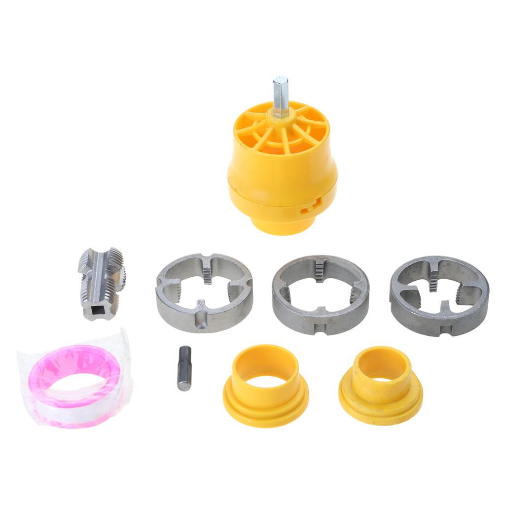 Набор инструментов для нарезания резьбы на трубах, совместимый с электрической дрелью. Набор для нарезания резьбы на трубах из ПВХ с различными размерами плашек для эффективной сантехники.