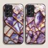 Стильный чехол из закаленного стекла с текстурой фиолетового мрамора и кристаллами для Samsung Galaxy S25 Ultra S24 S23 Plus S22+ S21 S20 FE