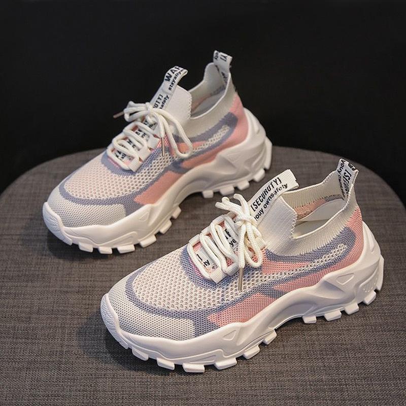 Женская обувь Повседневная обувь Весенние новые летающие тканые туфли Дышащая и удобная обувь на толстой подошве Обувь для папы Женская спортивная обувь
