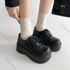 Ретро Кожаные Ботинки на Толстой Подошве на Шнуровке Женские Осенний Новый Стиль Колледж Стиль Черные Туфли на Платформе JK На Плоской Подошве Лоферы