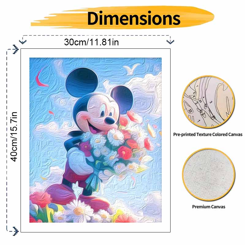 Disney Paint By Number Kit Mickey Mouse Holding Flowers Drawing Canvas DIY Picture Home Decor Painting Wall Art Hobby Craft Gift