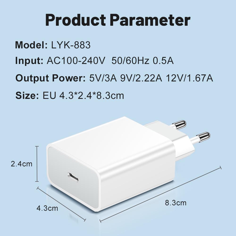 Дорожное зарядное устройство 20 Вт QC3.0 PD с одним портом, спецификации США/ЕС/Великобритании