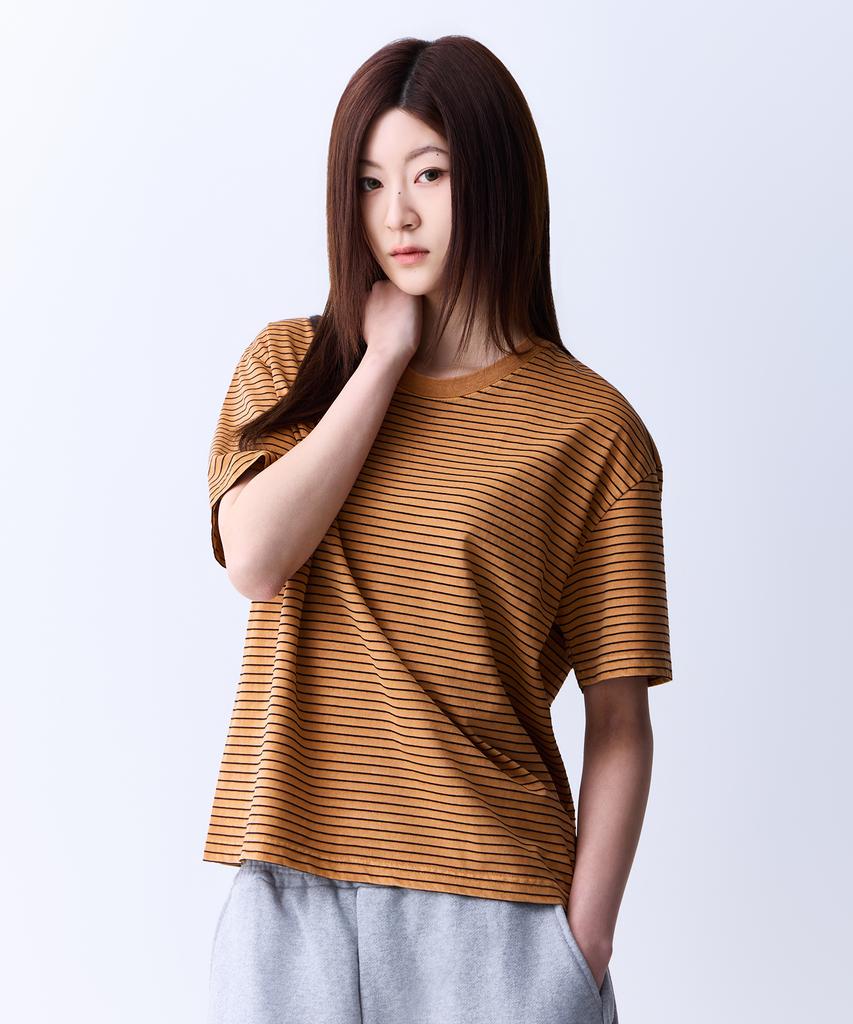 ADERNM Summer Daily Striped Crop T-Shirt Camel