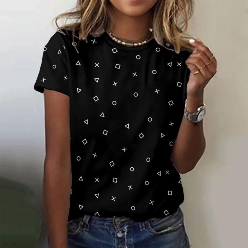 Summer Fashion 3d Printed Geometric Pattern Women's T Shirt Casual Simple Loose Round Neck Short Sleeved Top 2024
