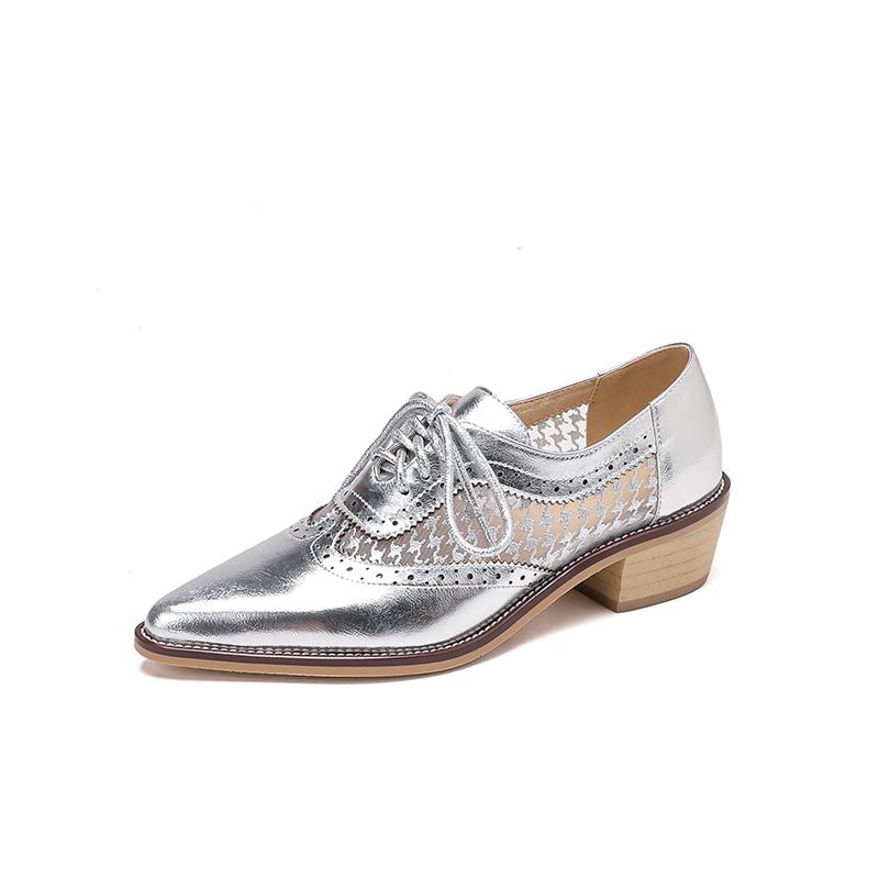 2024 Новые весенние оксфорды из сетчатой ткани, женская обувь, женские туфли-броги, дерби, острый нос, туфли на шнуровке, женская обувь для женщин