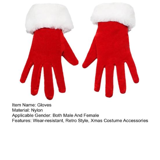 Santa Claus Gloves Christmas Red Gloves with White Fuzzy Cuffs Winter Warm Full Finger Gloves for Xmas Party Costume Accessories