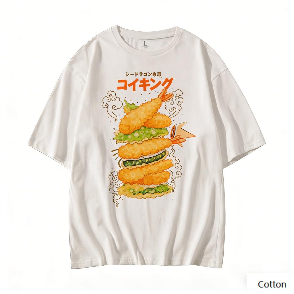 Cute Octopus on Takoyaki Balls Graphic TShirt Japanese Cloud Print Pure Cotton Tee Kawaii Streetwear Style Unisex Top