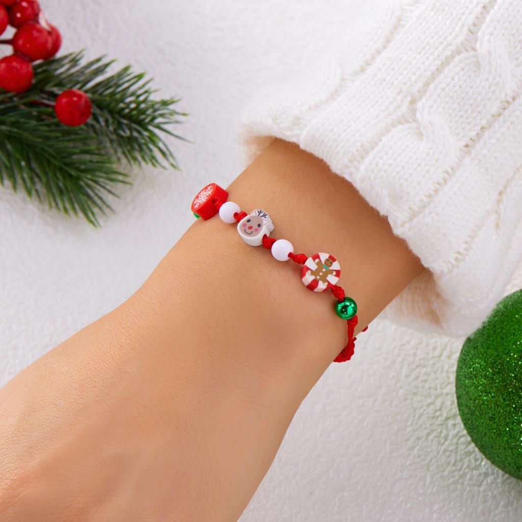 Рождественский браслет из мягкой полимерной глины: снеговик, снежинка, елка, Санта-Клаус, пряничный человечек, олень. Ручная работа, плетеный браслет-манжета для женщин и мужчин, ювелирное изделие