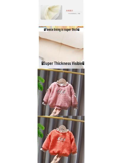 Girls' Fleece-Lined Sweatshirt - Korean Style Lambswool Pullover for Autumn/Winter 2025