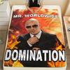 1Pc Mr. Worldwide Print Flannel Blanket, High quality Comfortable for All Seasons, Home Decor, Warmth and Comfort, Perfect for Christmas Gifts