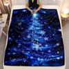 Blue Glitter Christmas Tree Flannel Throw Blanket, Shiny Snowflake Star Xmas Tree Print Soft Warm Blanket Sofa Bed Winter Holiday Home Decor