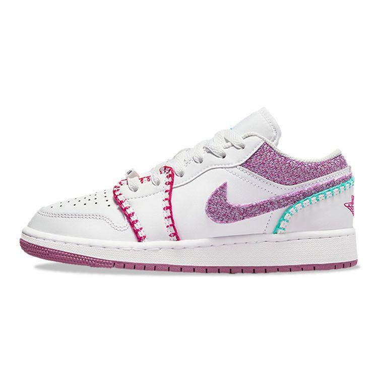 Air Jordan 1 Low SE GS Knit Kids Sneakers White Rush-Pink Washed-Teal DM9037-100