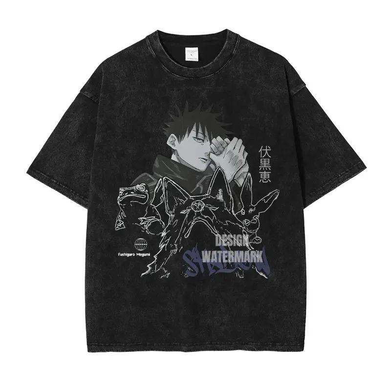 Anime J-Jujutsu K-Kaisen T Shirts Vintage Washed CHOSO T-shirt Oversize Short Sleeve Fushiguro Toji Gojo Saturo Itadori Tees Men