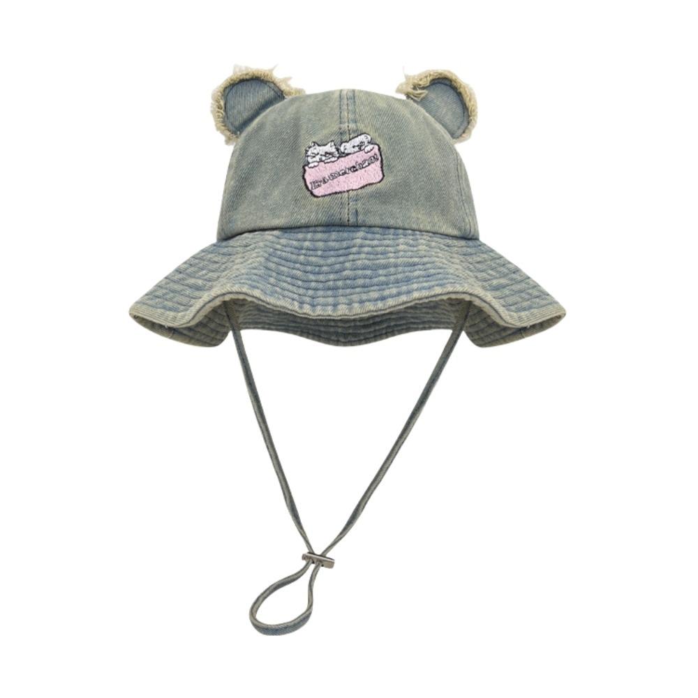 Шляпа-панама с широкими полями и медвежьими ушками, для походов и рыбалки, солнцезащитная, на шнуровке, джинсовая, кошачья, от солнца, для кемпинга