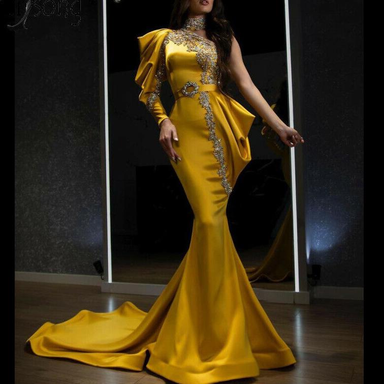 Spring and summer new European and American women's clothing sexy gold-sprinkled turtleneck dress splicing irregular banquet dress