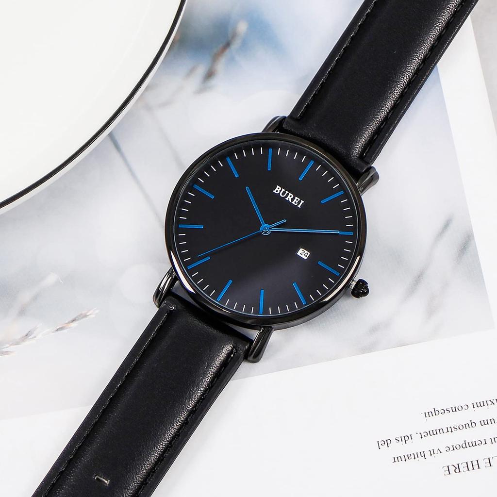 Простые стильные брендовые популярные ультратонкие легкие аналоговые часы деловые водонепроницаемые кварцевые наручные часы [BUREI] мужские