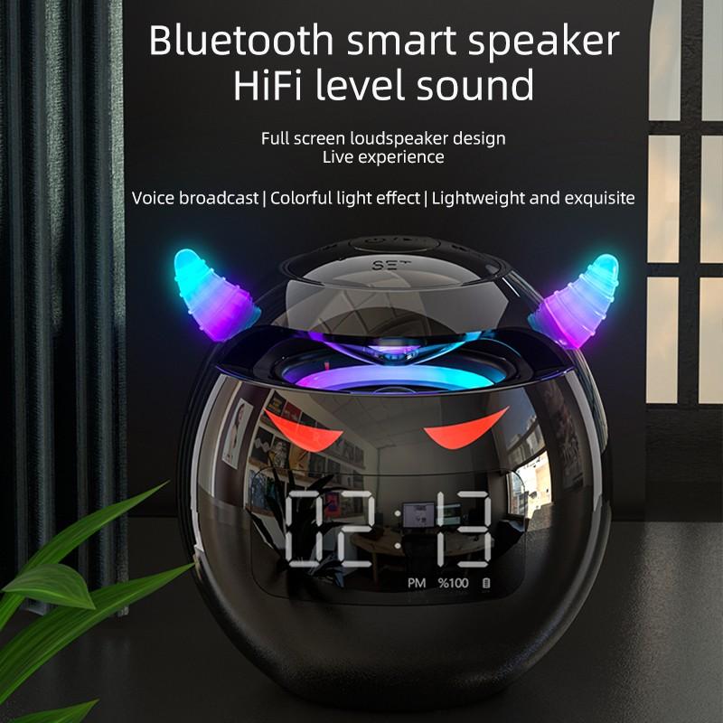 Портативный милый маленький дьявол AI умный Bluetooth-динамик 3D стерео сабвуфер мини светодиодные цифровые часы будильник водонепроницаемая музыкальная шкатулка HIFI