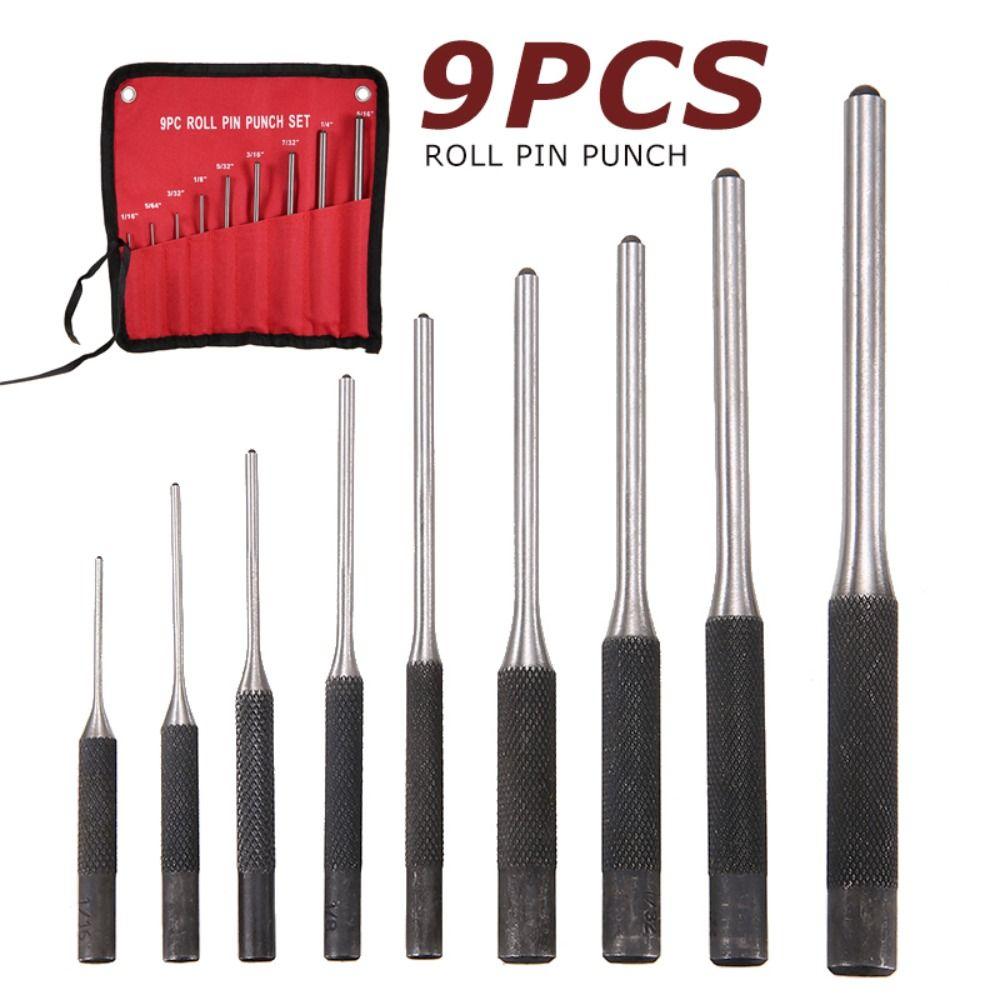 Craft 9pcs/Set Round Head Heavy Duty Multi Size Punch Locator Pin Punch Roll Pins Punch Gouge Tools