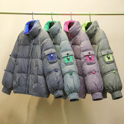 Модная свободная короткая женская хлопковая куртка, зимнее хлопковое пальто в сетку в корейском стиле