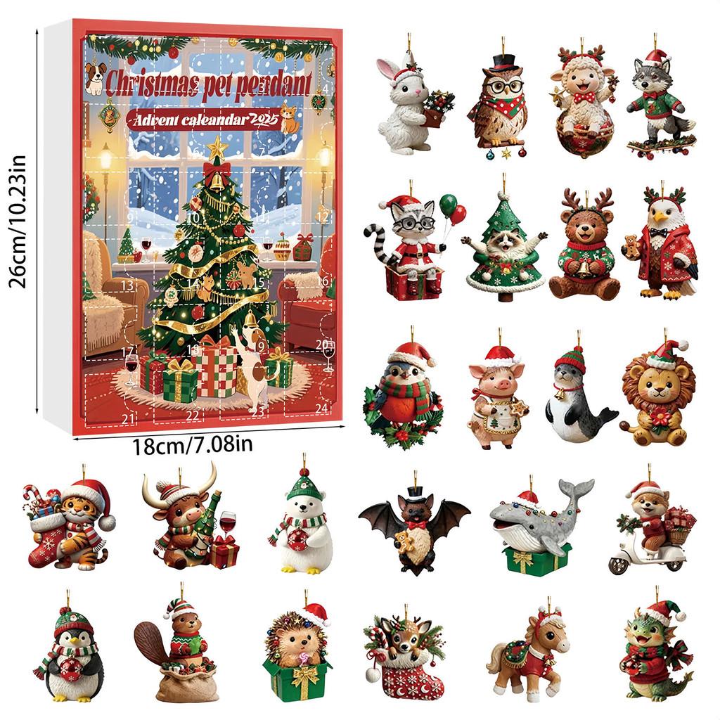 Christmas Pug Cat Horse Corgi Series Acrylic Advent Calendar With 24 Animal Figurines For Festive Decor