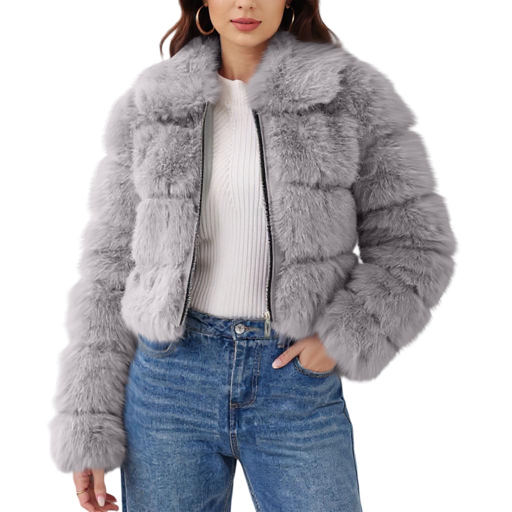 Women's Fashionable Warm Long Sleeve Solid Color Furry Collar Coat