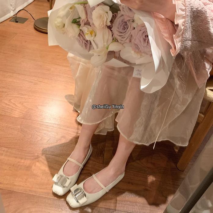 Весна 2025 Кожаные балетки Мэри Джейн с бантом и квадратным носком