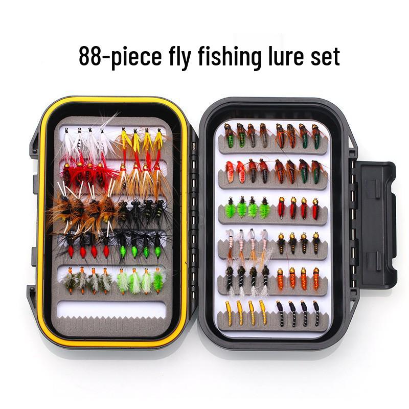 Набор из 76/88/147 приманок для нахлыстовой рыбалки с двухслойной водонепроницаемой коробкой