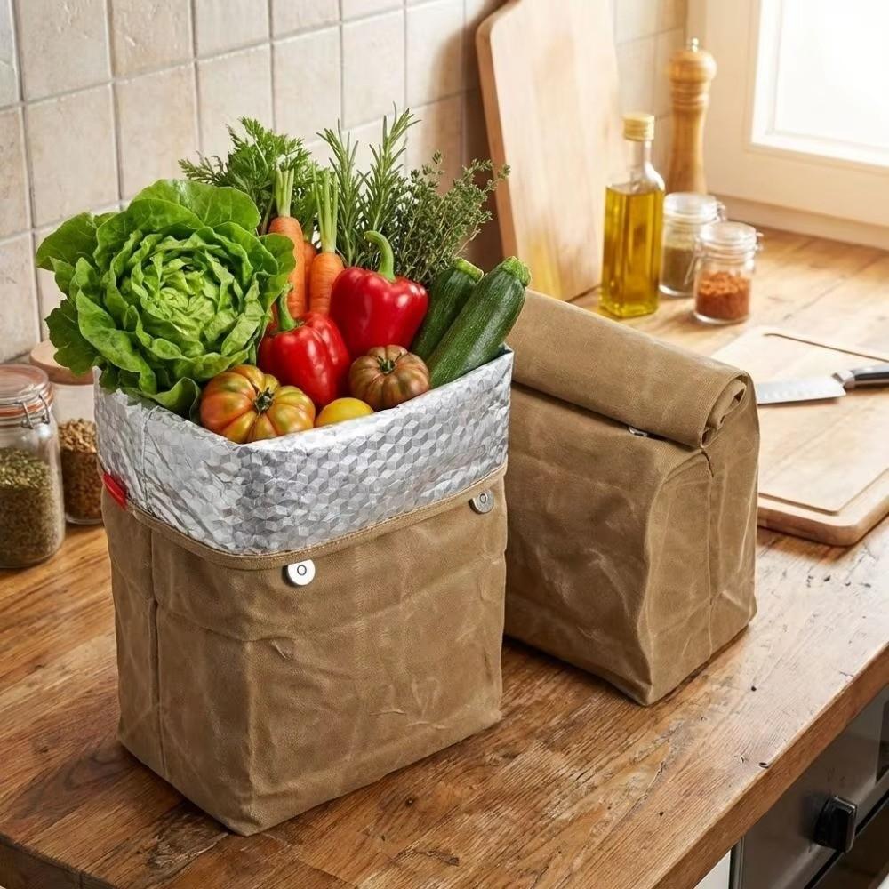 Large Capacity Insulated Lunch Bag Waxed Canvas Lunch Storage Bag For Kitchen Accessories