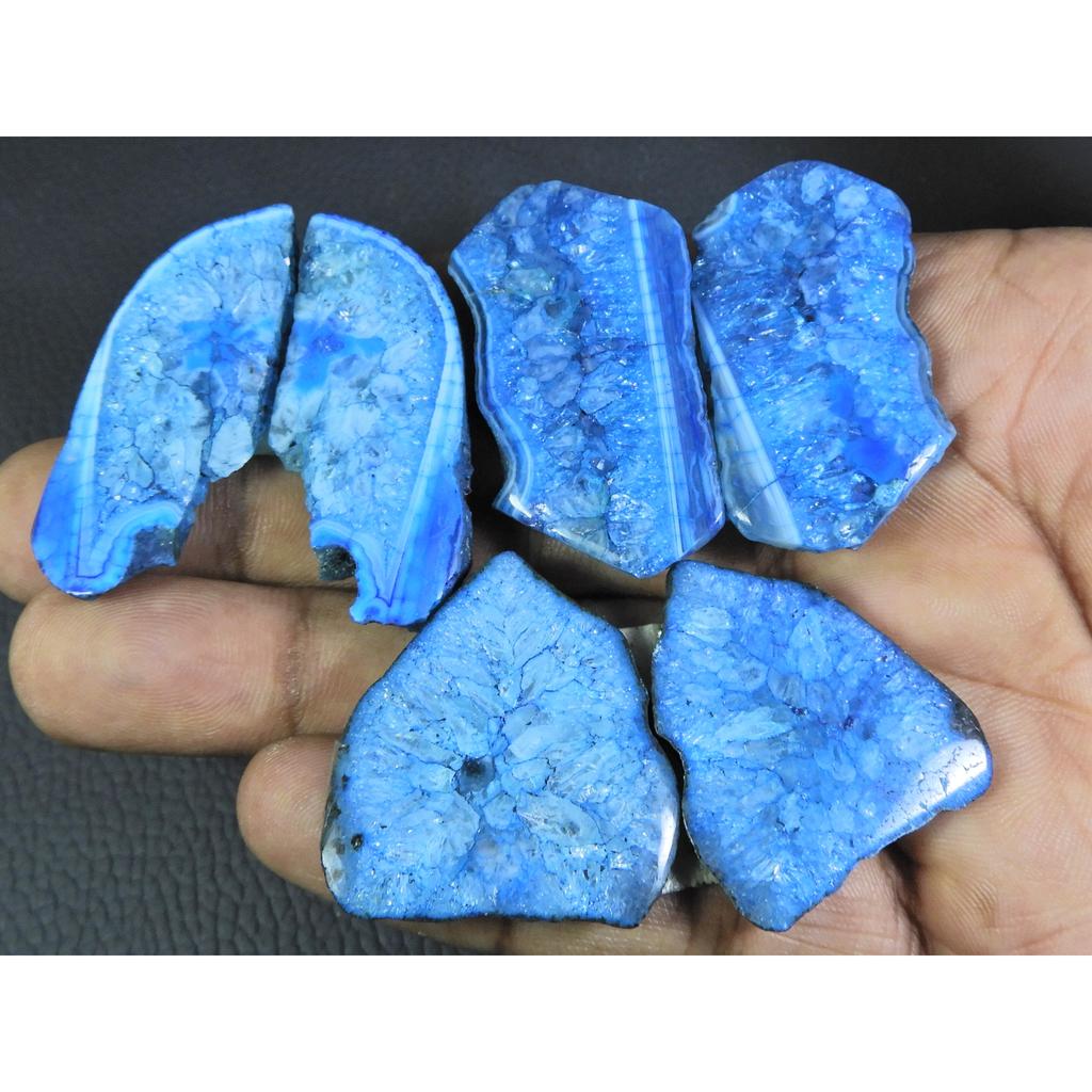 Окрашенный срез друзы агата, парный кабошон, рассыпной драгоценный камень, лот из 3 пар, 247 карат, A-713