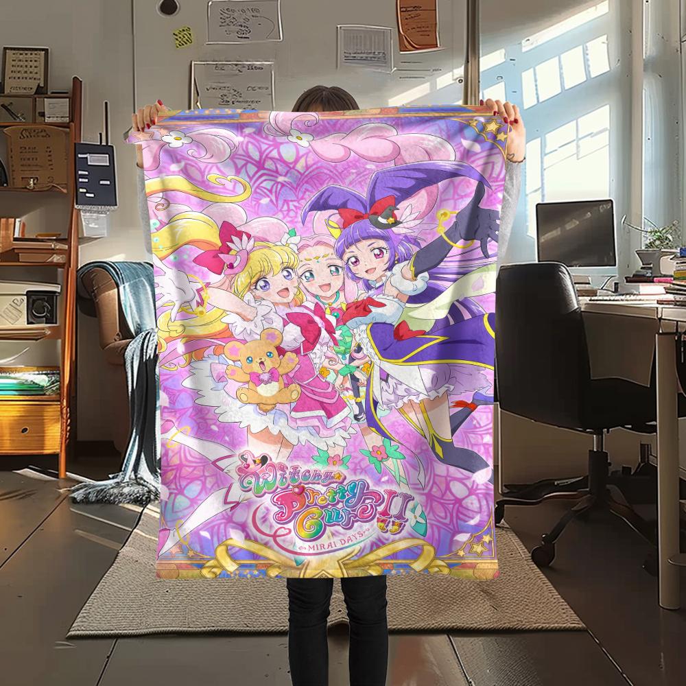 Pretty Cure All Characters pattern Flannel Blanket, High quality Comfortable for All Seasons, Home Decor, Warmth and Comfort, Perfect for Gifts.