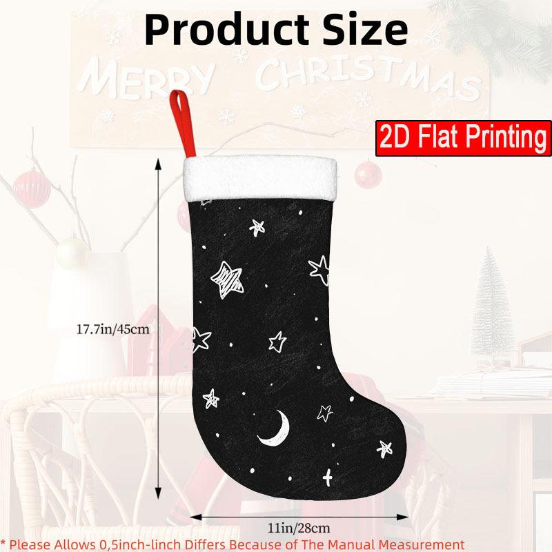 Christmas decoration fireplace hanging stocking () 1pc, White Stars and Moons O - Christmas Stockings, Santa Claus Ornam