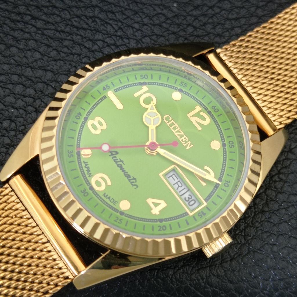 ВИНТАЖНЫЕ ВОССТАНОВЛЕННЫЕ АВТОМАТИЧЕСКИЕ МУЖСКИЕ ЧАСЫ CITIZEN 8200 ЯПОНИЯ ЗЕЛЕНЫЙ ЦИФЕРБЛАТ a445274-1