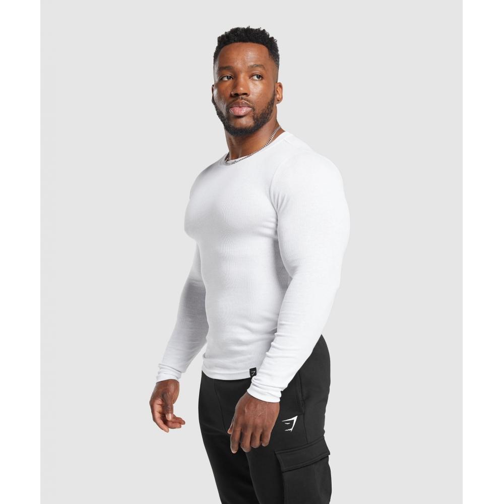 Gymshark Ribbed Long Sleeve T shirT whiTe A6a2f Wb57