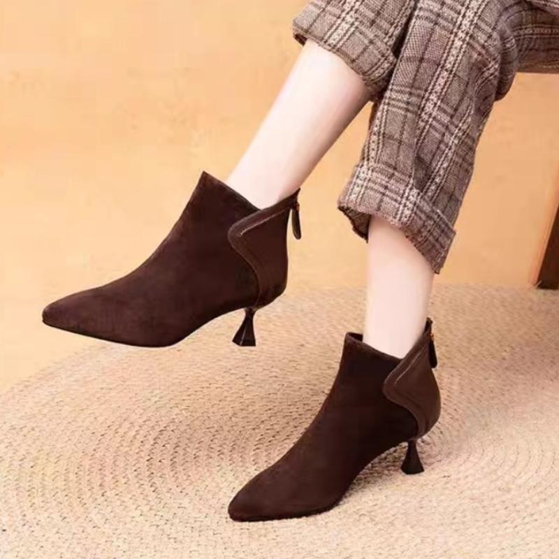 Модные остроносые ботинки из эластичной искусственной кожи, короткие туфли для женщин, элегантные ботильоны на низком каблуке, осенние однотонные женские ботинки
