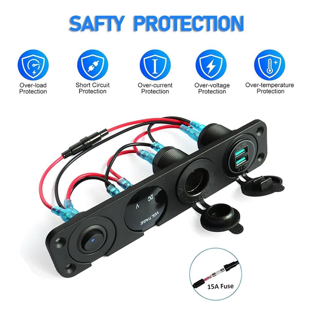 Универсальная автомобильная зарядная панель 4 в 1 - QC 3.0 Dual USB розетка 12 В вольтметр гнездо прикуривателя - тумблер-переключатель