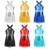 Latin Dance Dress for Girls Kids Sleeveless Sequins Tassel Hem Skirted Leotard Dress Ballroom Dance