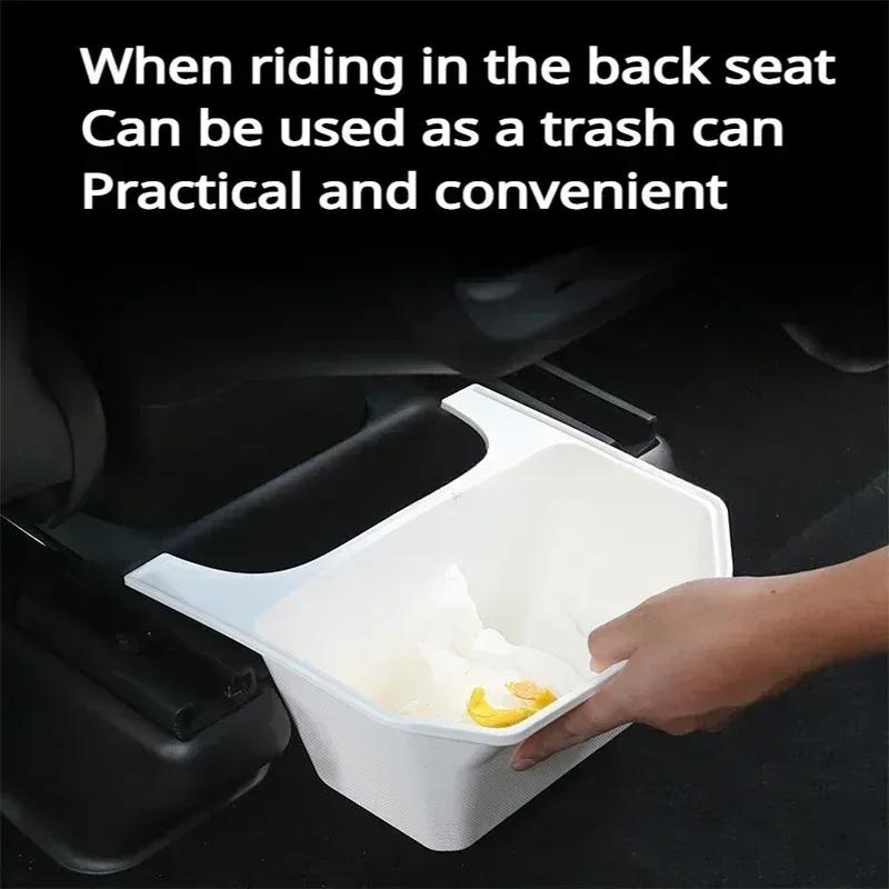 Rear Seat Storage Box for Tesla Model Y Organizer Center Console B Backseat Trash Can Garbage Bag Under Seat Tray Accessories
