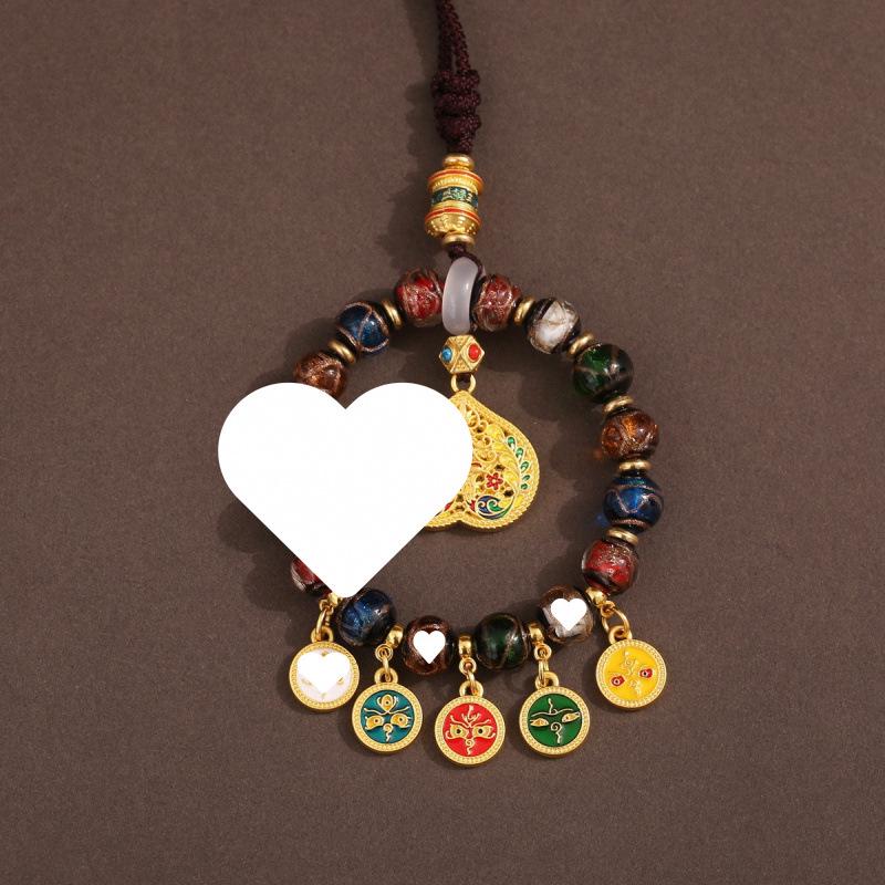 Tibetan Wealth God Zhakila Lhamo Incense Ash Glass Pendant - Five Directions Car Charm, Metal Retro Style