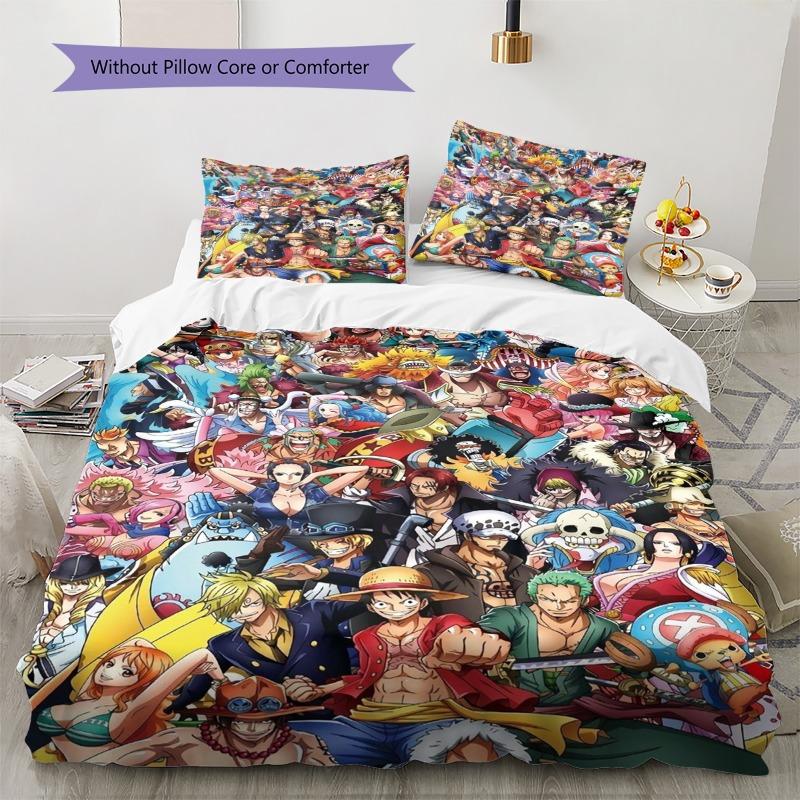 Anime Q Version Luffy Wanted Poster Bedding Set 3pcs 1 Duvet Cover + 2 Pillowcases no comforter no pillow core Bed Linen Teen Bedroom Anime Fan Gift
