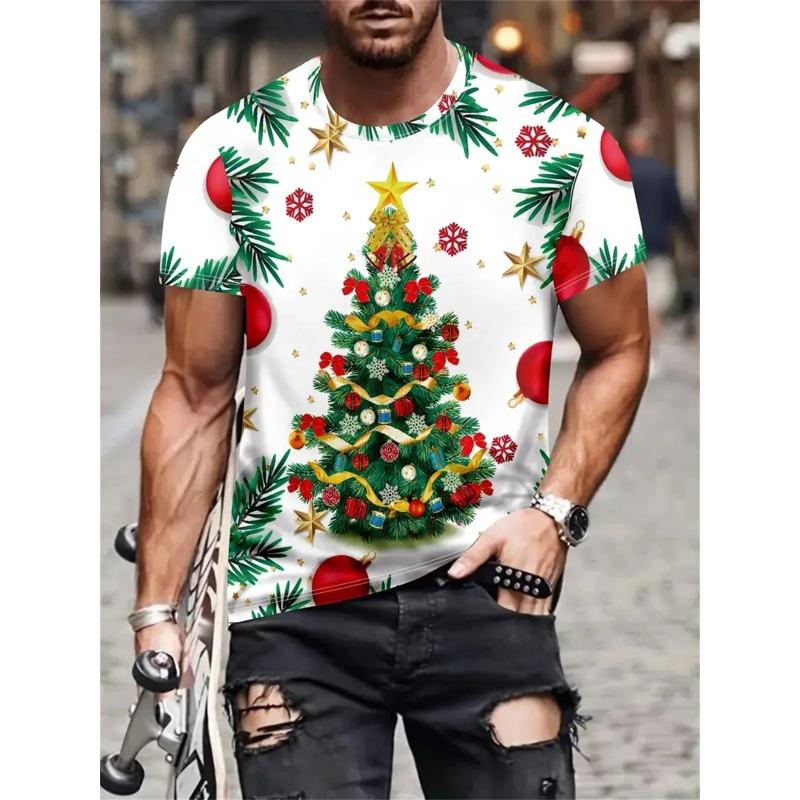 Рождественская мужская футболка с 3D-принтом, повседневные футболки с коротким рукавом, уличная мода, свитер с круглым вырезом, мужская свободная футболка