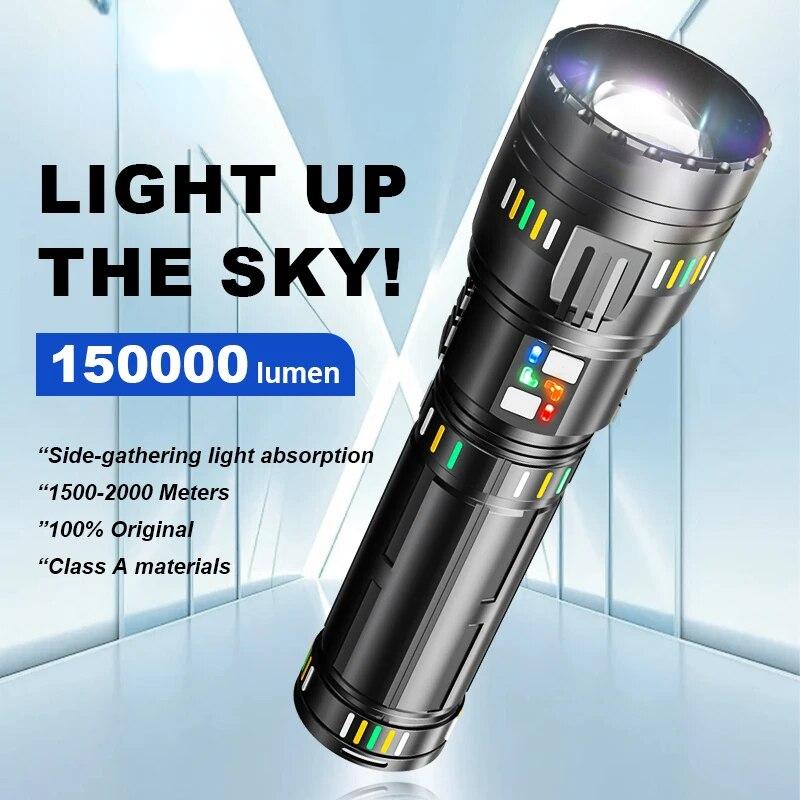 COBA Ultra Powerful LED Spotlight Long Range Flashlight Fluorescent Absorbing Film Luminous Zoom Flashlight Camping Emergency