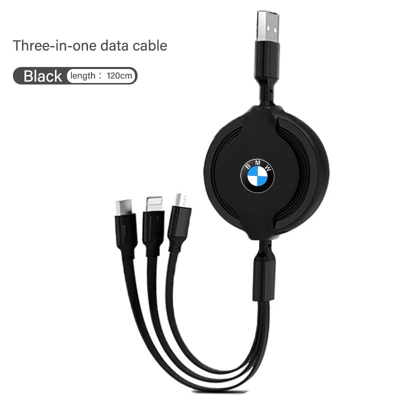 BBKH5 3 In 1 Retractable Data Cable USB Car Charger Head Auto Accessories For BMW 3 5 7 Series F30 i4 X3 F10 E90 F20 E46 E87 E70 X3  E
