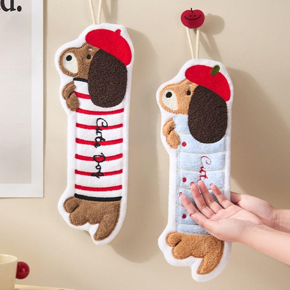 Hanging Dachshund Shaped Hand Towel Quick Drying Dishcloths Cute Cleaning Towel  Bathroom